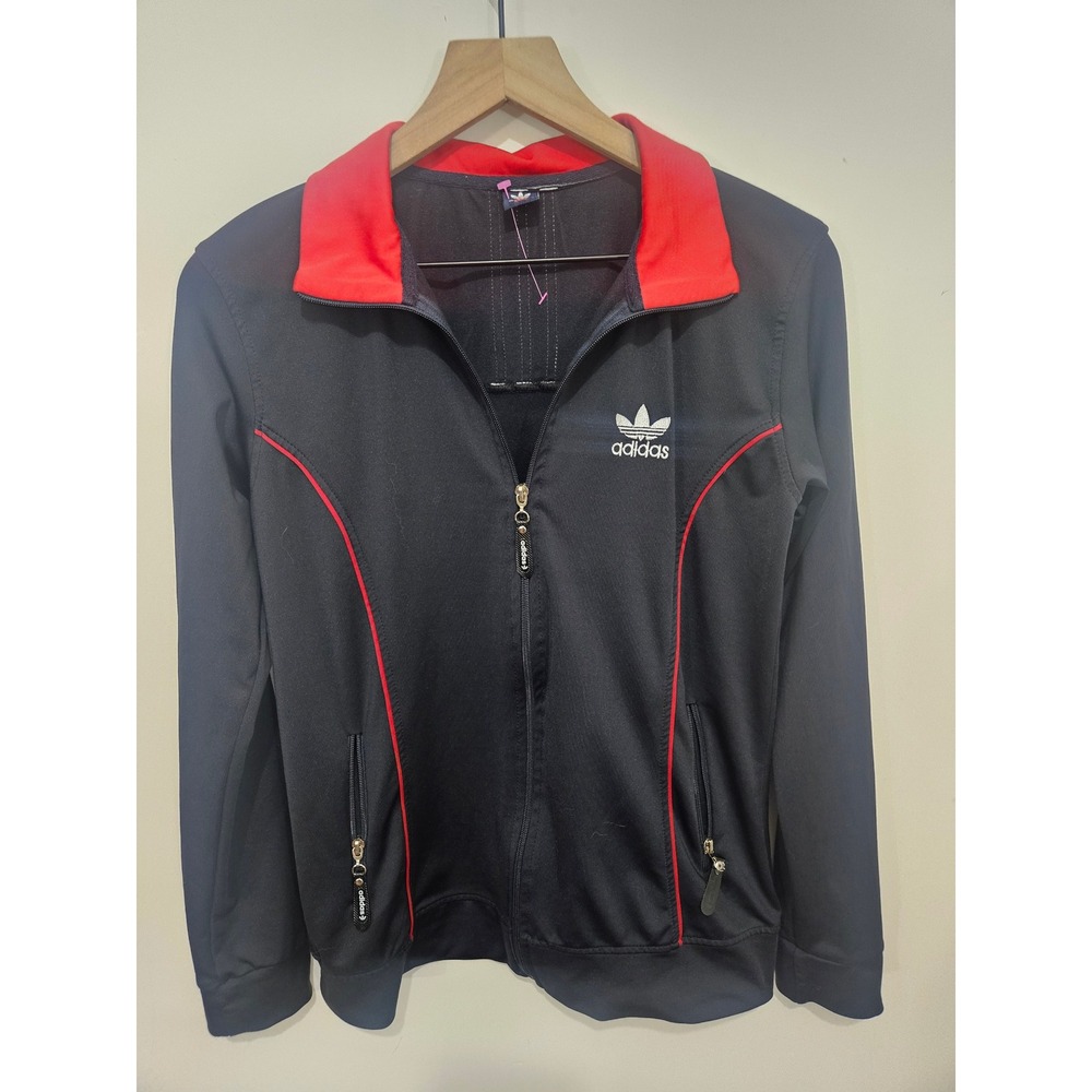 Vintage Adidas Trefoil Track Jacket XXL Black Red Spellout 3 Stripe Y2K